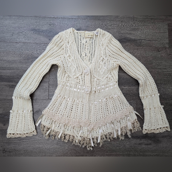 Guinevere Sweaters - Guinevere By Anthro Open Knit Shirt Cardigan Wool Mohair Blend Size Small